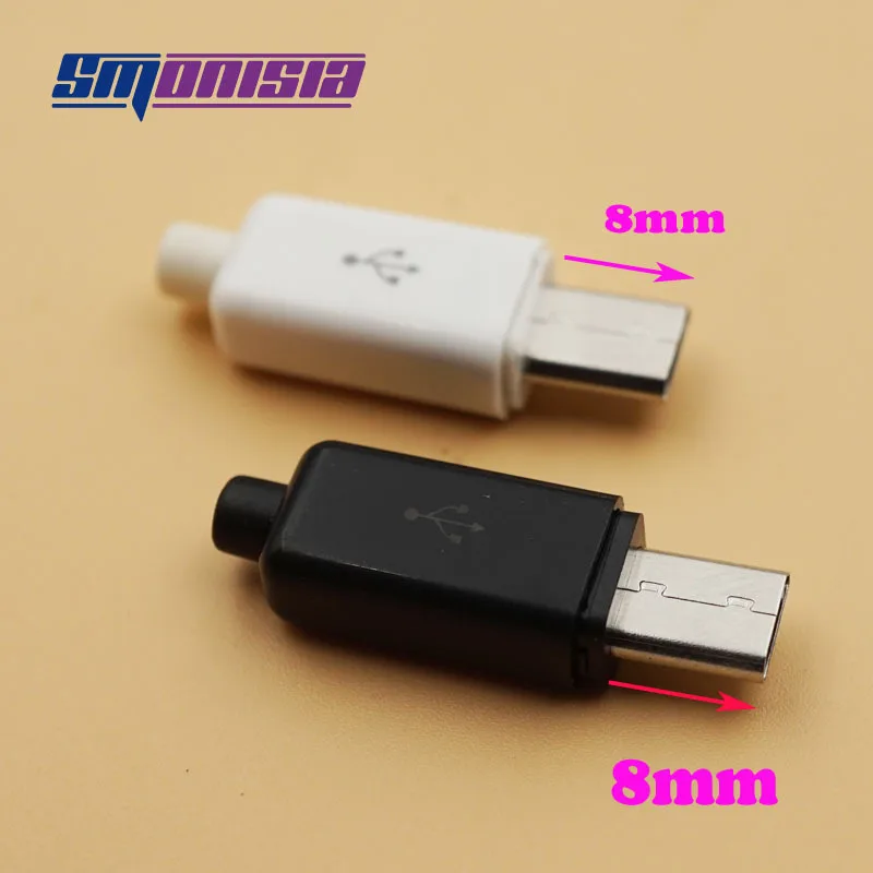 20 комплектов 4 в 1 Micro USB 5-контактный штекер Длиной 0,8 мм Разъемы USB-терминала сварочного типа Хвостовое гнездо для зарядки Белый Черный Изображение 0