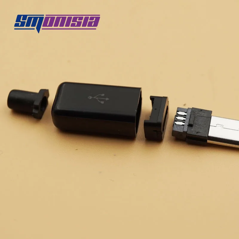 20 комплектов 4 в 1 Micro USB 5-контактный штекер Длиной 0,8 мм Разъемы USB-терминала сварочного типа Хвостовое гнездо для зарядки Белый Черный Изображение 1