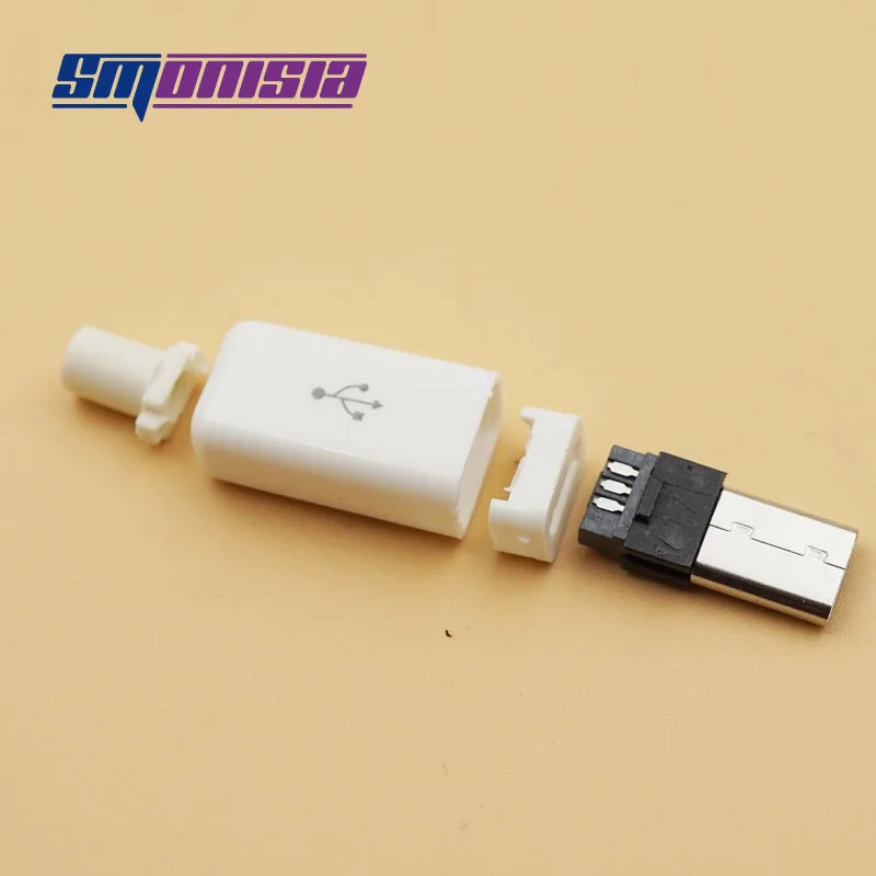 20 комплектов 4 в 1 Micro USB 5-контактный штекер Длиной 0,8 мм Разъемы USB-терминала сварочного типа Хвостовое гнездо для зарядки Белый Черный Изображение 2