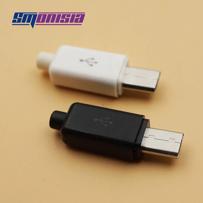 20 комплектов 4 в 1 Micro USB 5-контактный штекер Длиной 0,8 мм Разъемы USB-терминала сварочного типа Хвостовое гнездо для зарядки Белый Черный Изображение 3