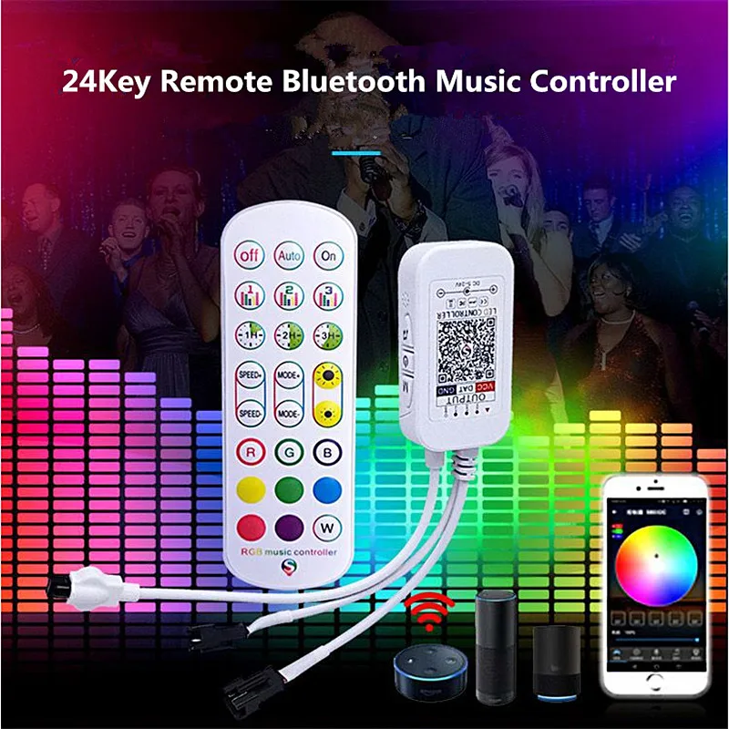 WS2812B WS2811 Bluetooth Контроллер Для Адресуемой Светодиодной Ленты Light 5050 RGB LED Tape 24key IR Remote Music Smart Controller Изображение 2
